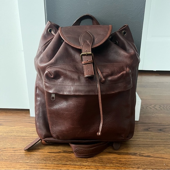Vintage Handbags - Vintage 90s Genuine Leather Backpack Rucksack Cognac Brown Slouchy Unisex